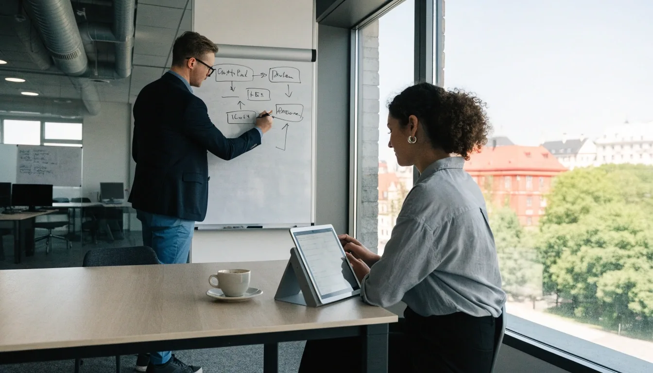 Team in einem Münchner Büro übernimmt Daten zwischen Marketing, Vertrieb und Verwaltung.